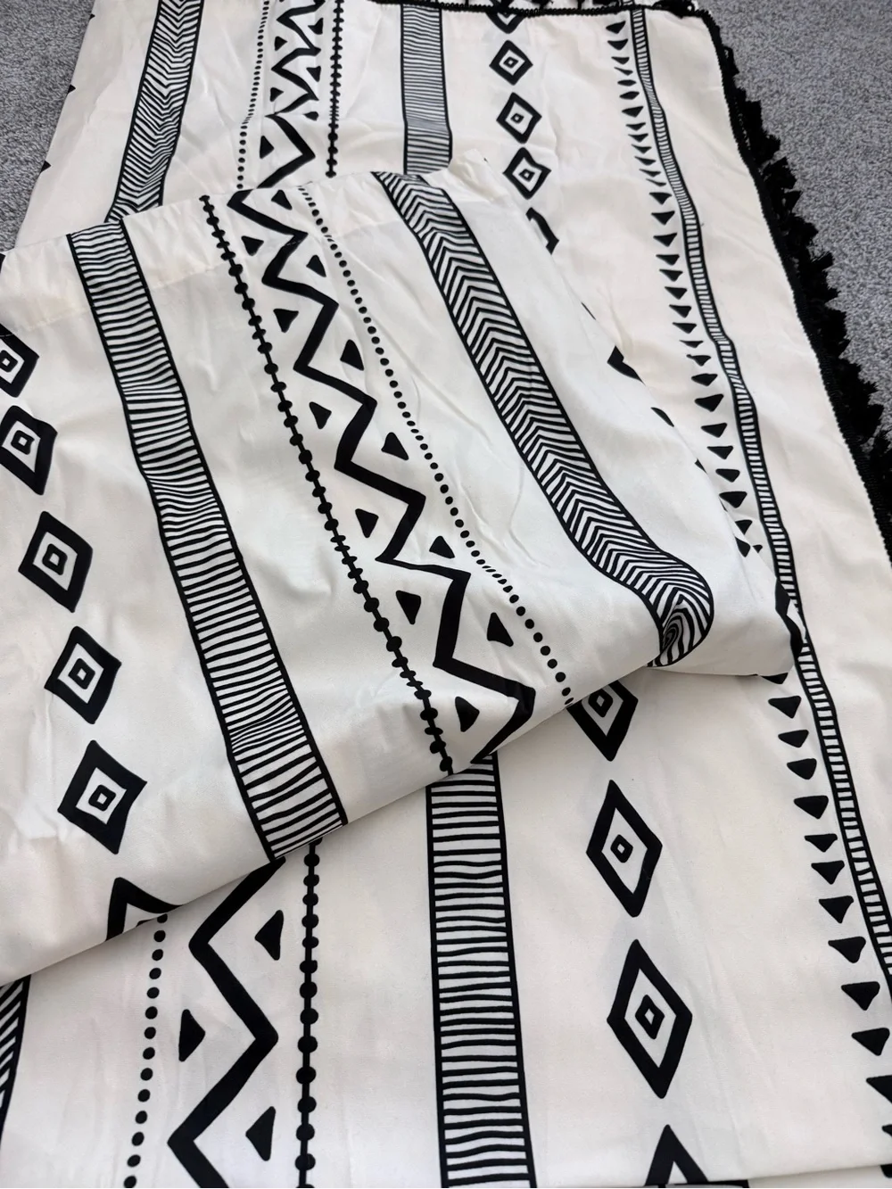 Black & White Geometric Curtains with Tassels 52” x 84” 2 panels